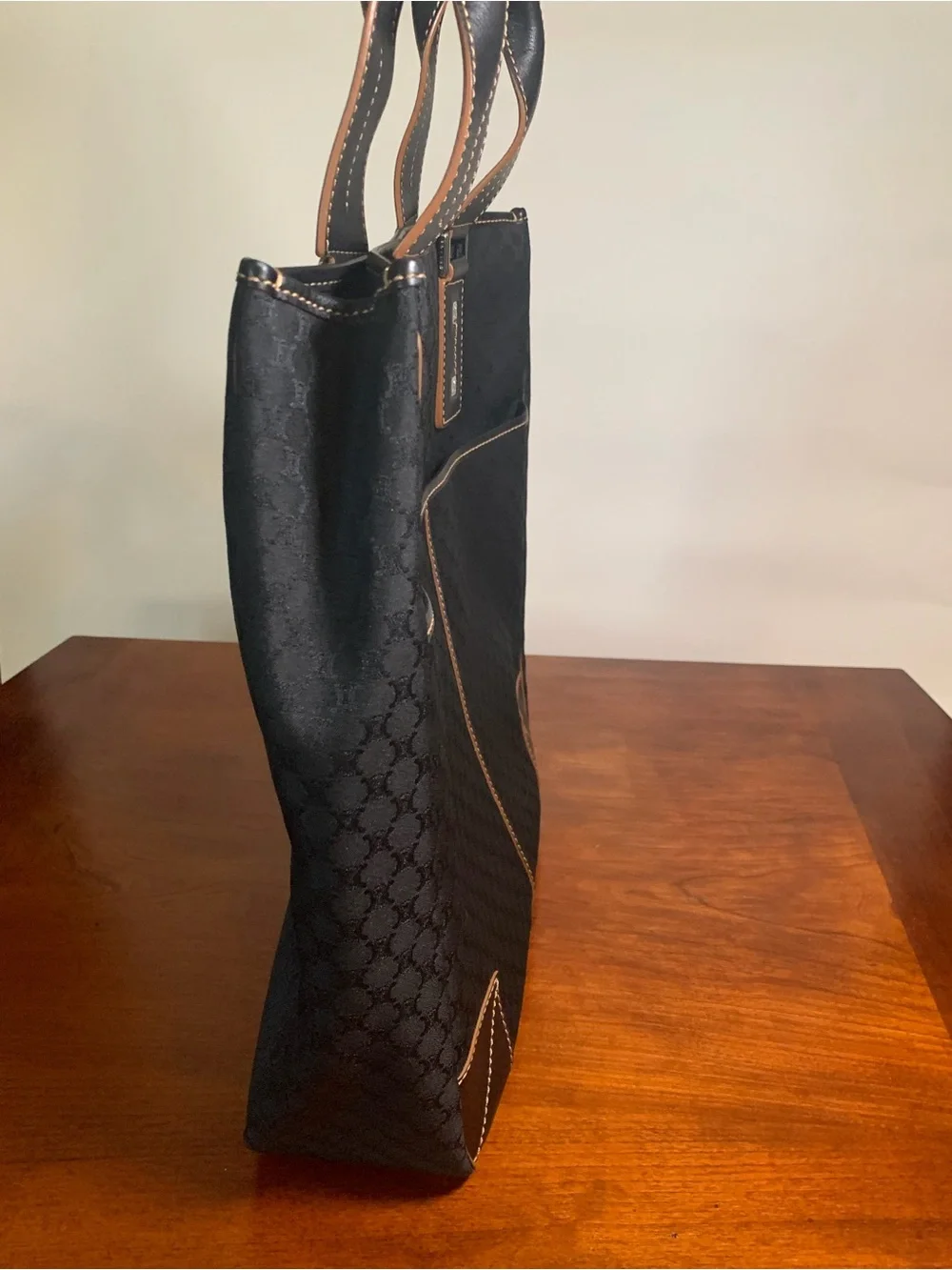 Celine Macadam Tote Handbag Black Canvas Leather